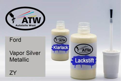 Ford, Vapor Silver Metallic, ZY: 20ml Lackstift + 20ml Klarlack - Set, von ATW Autoteile West.